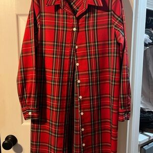 Karen Kane Red Plaid Button Down Shirt Dress